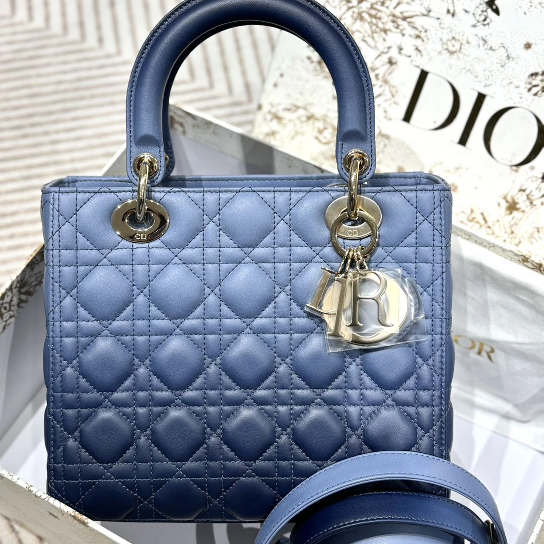 99新 DIOR/迪奥 昊哥/迪奥五格戴妃包蓝色羊皮渐变 