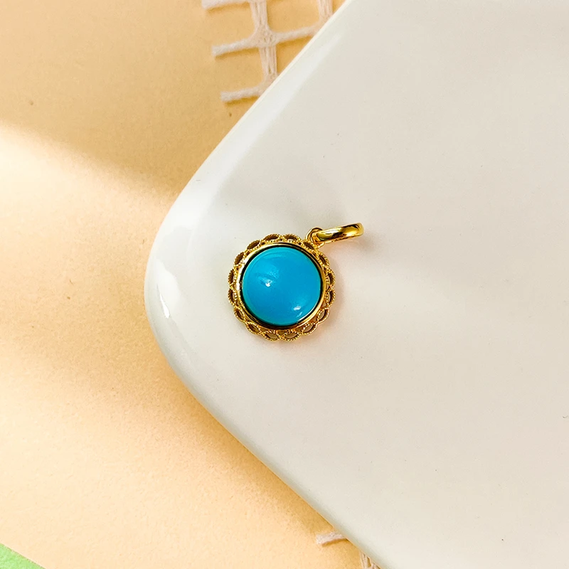 【品众珠宝】天然原矿绿松石18K金镶嵌款高瓷玉化繁花吊坠