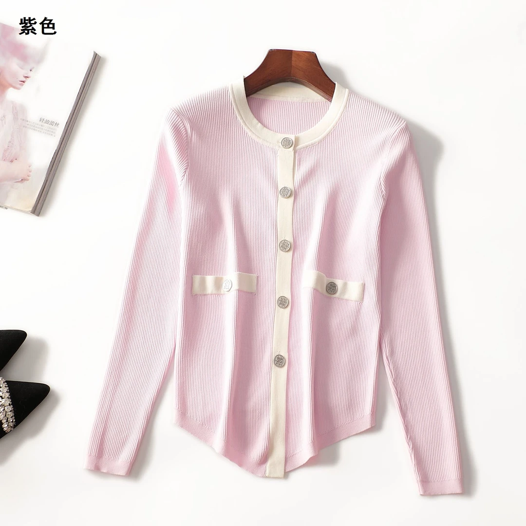 246967秋中长款九分袖单排扣针织衫上衣秋季长袖秋冬毛衣百搭