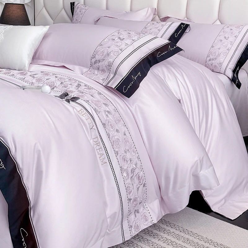 軽奢高级感长绒棉四件套100全棉A类花卉刺绣纯棉被套床单床上用品