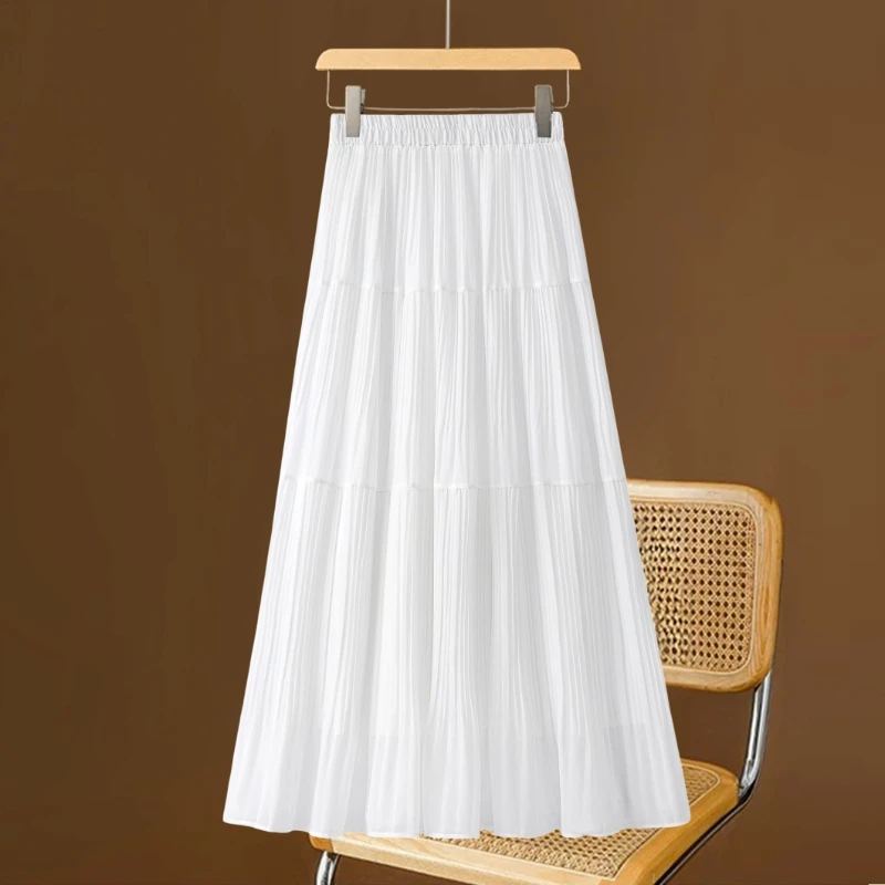拉夏贝尔白色半身裙女夏季2025新款高腰垂感休闲垂感百褶蛋糕裙子