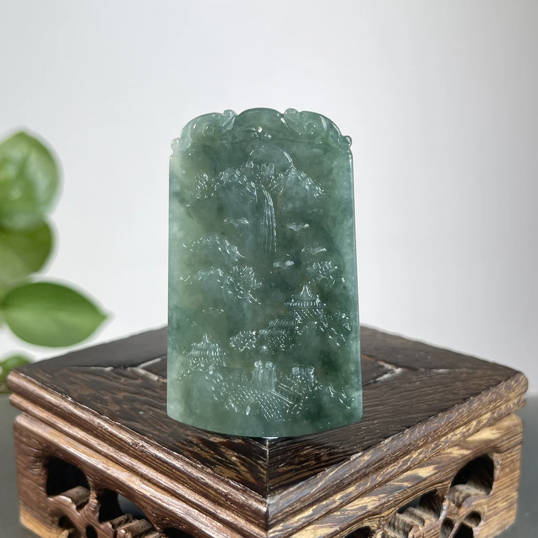 JGB12-67  天然缅甸A货翡翠  山水牌