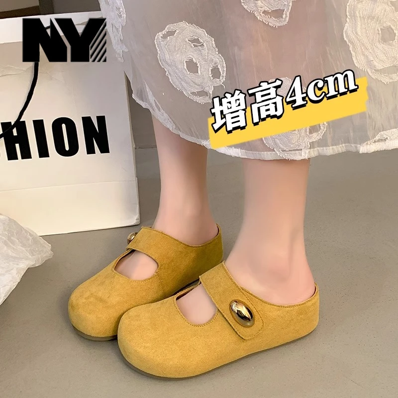 NY厚底内增高坡跟勃肯鞋包头半拖鞋女夏外穿2025新款一脚蹬凉拖鞋