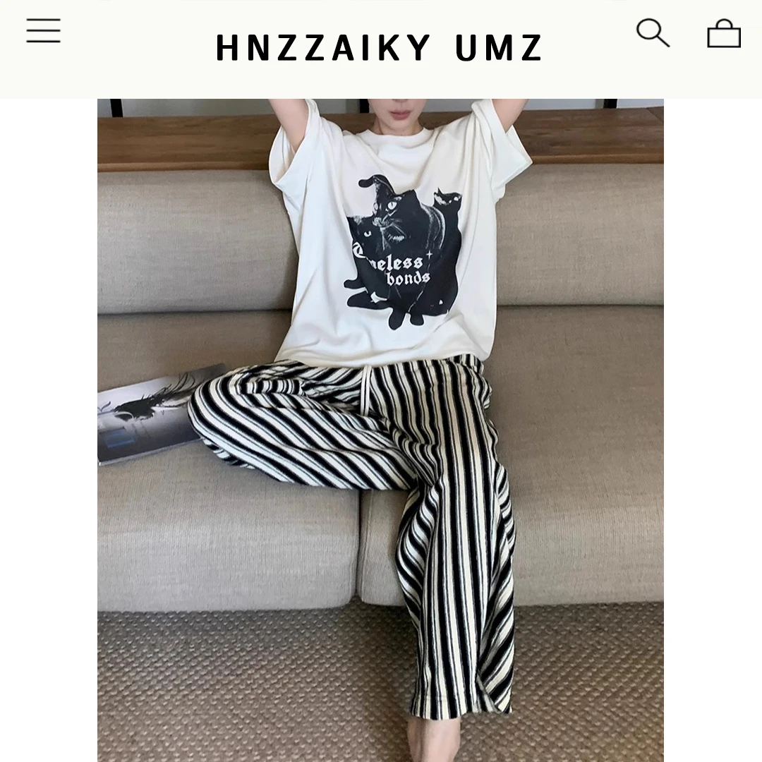 【韩老师专属】UMZ 松弛肌理感竖条纹宽松垂感休闲拖地阔腿裤