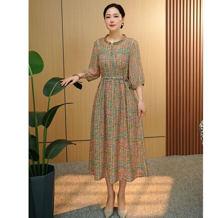 新款七彩丹霞碧岫绮裙连衣裙高贵显瘦新款夏季装高级感法式中长款