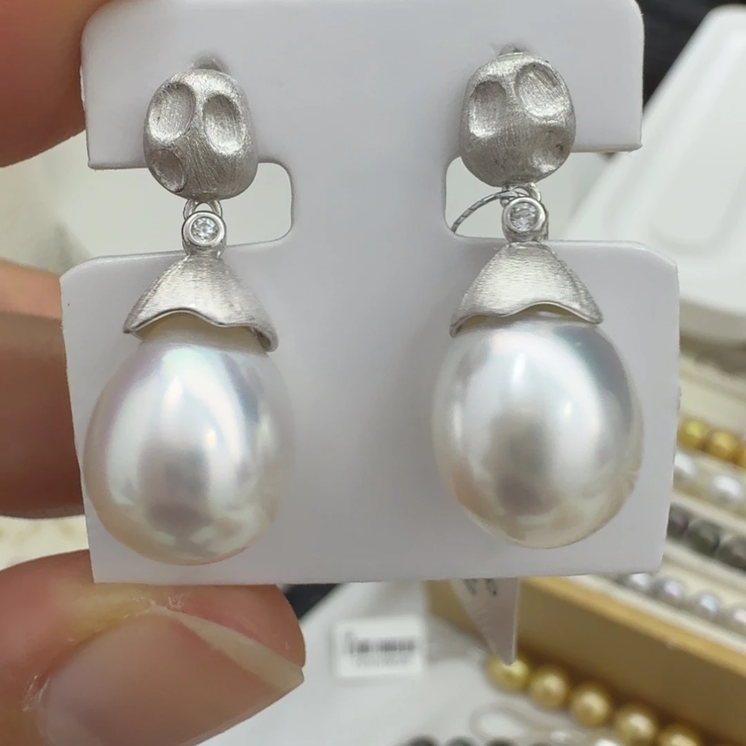 耳饰银S925镶嵌海水珍珠
