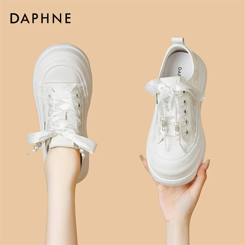 达芙妮厚底休闲鞋女2025新款新中式国风绸带珍珠时尚百搭增宋茜代