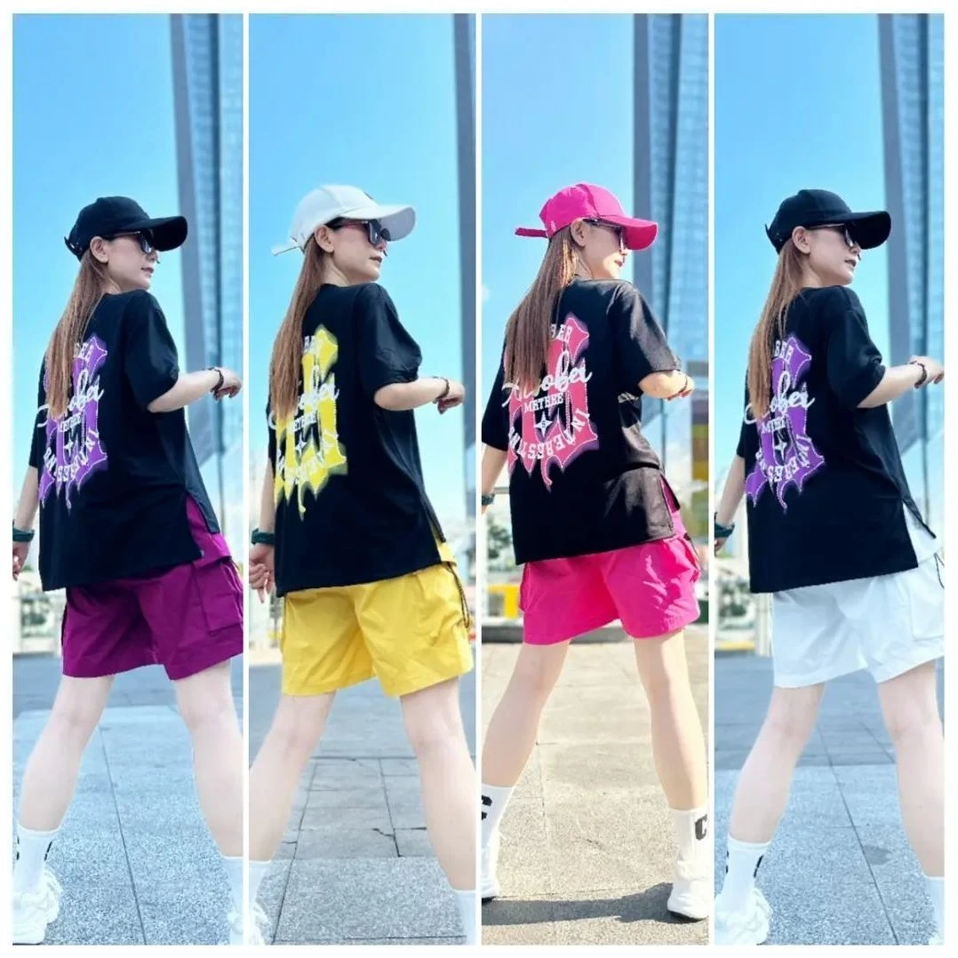 纯棉两件套曳步舞服夏季爵士舞跳街舞时尚短袖短裤一整套男女通用