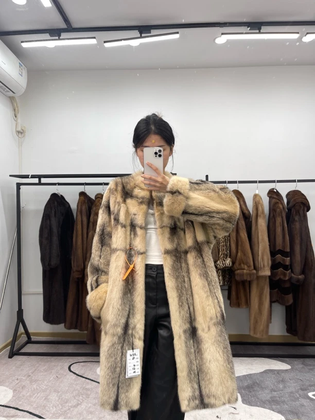 KK01橙色中古进口水貂毛外套，肩宽41胸围116衣长100袖长63