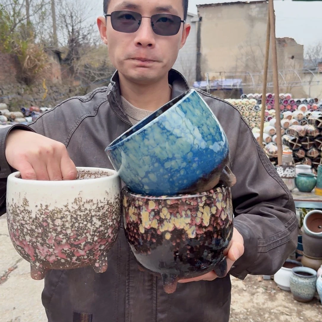 紫砂花盆口16高14.5（三个脚脚胡巴