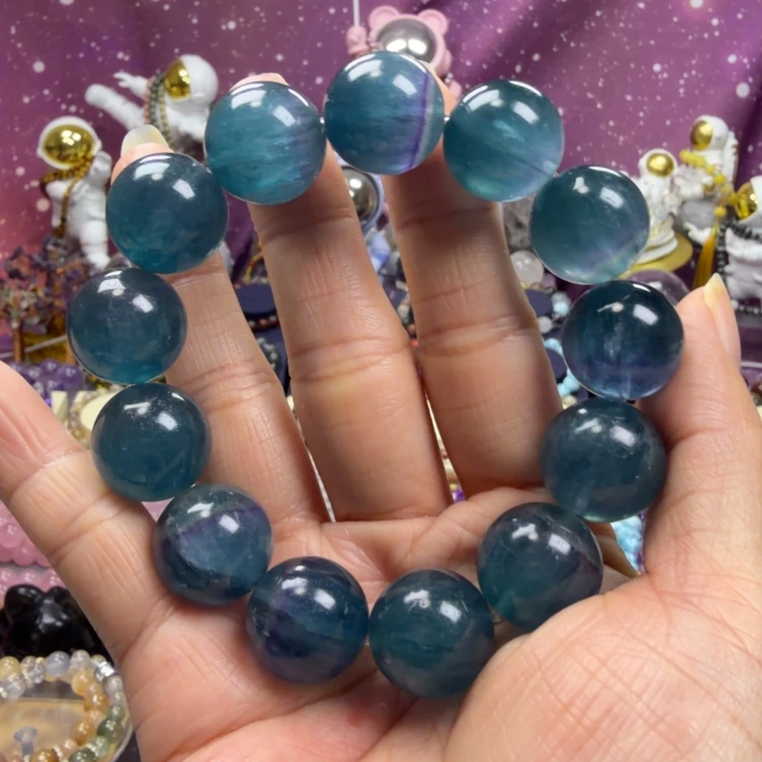 萤石手串未镶嵌拉丝体蓝萤石手串
