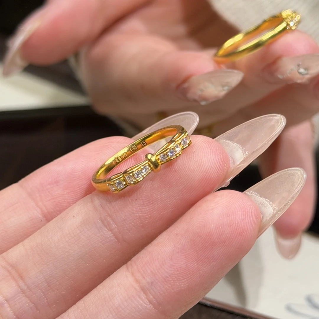 足金999公主风蝴蝶结钻戒 黄金仙女耐看精致女友ins气质黄金戒指