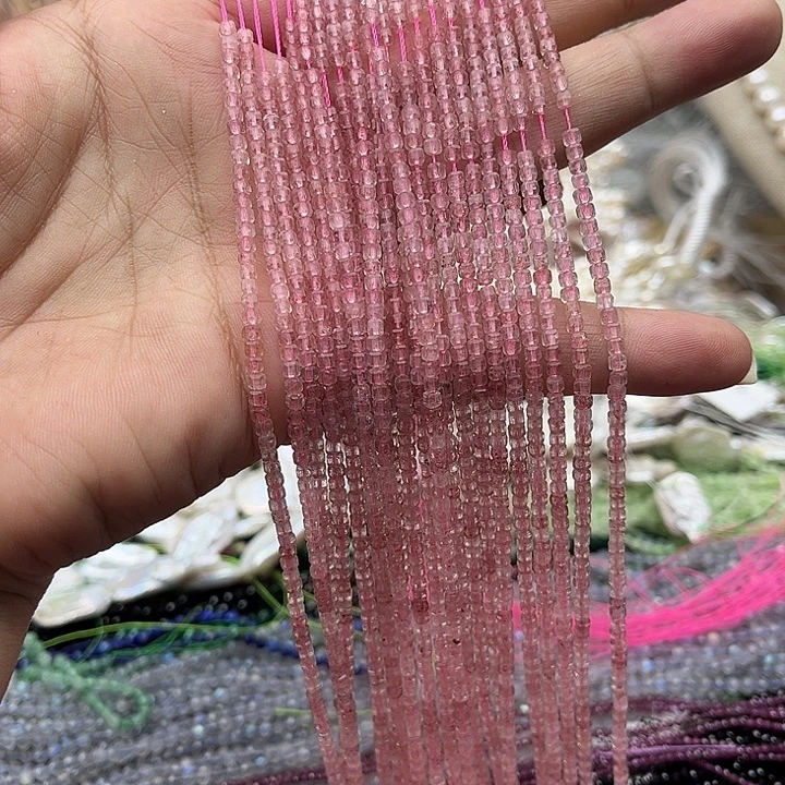 未镶嵌玛瑙/玉髓珠宝半成品一条2/2mm草莓晶方糖