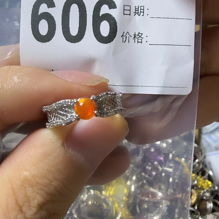 欧泊未镶嵌戒指火欧伯戒指活口可调节