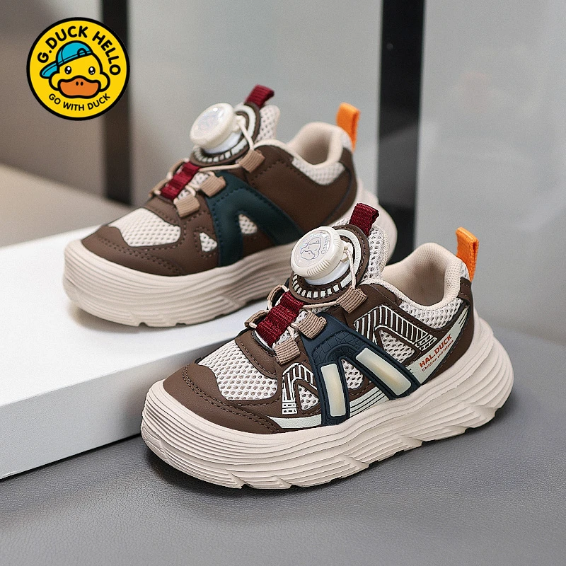 小黄鸭童鞋男童运动鞋2025夏季新款春秋款网面透气网儿童纽扣鞋