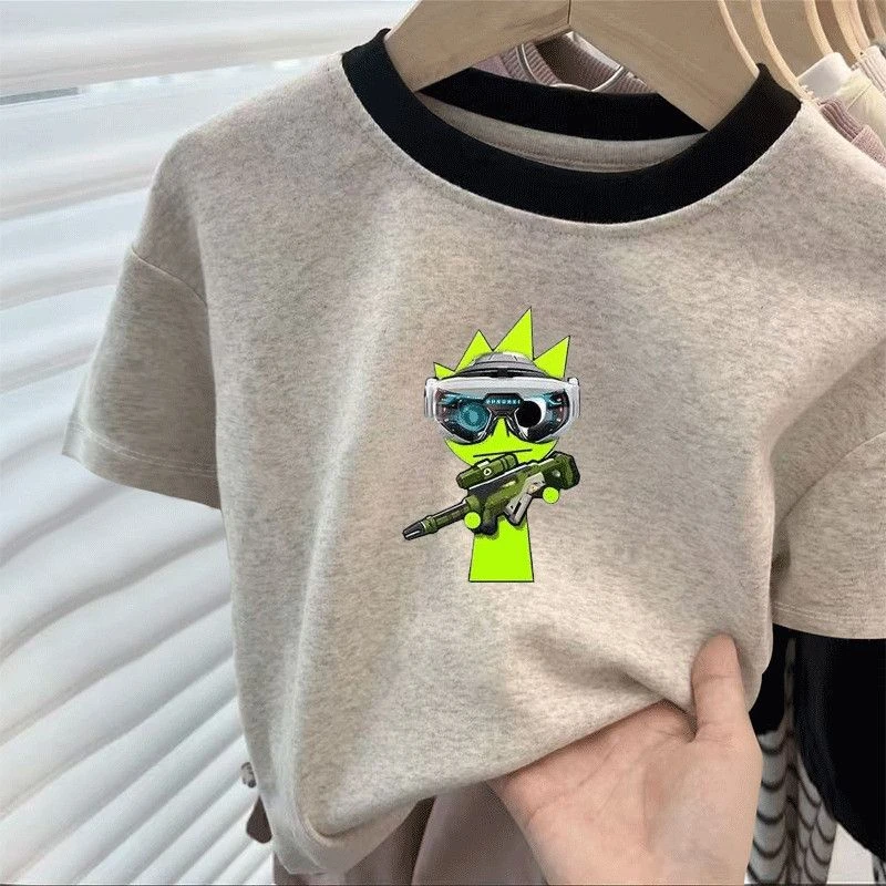 新款节奏盒子小中大卡通国潮风夏季男女儿童T恤短袖圆领宽松外穿t