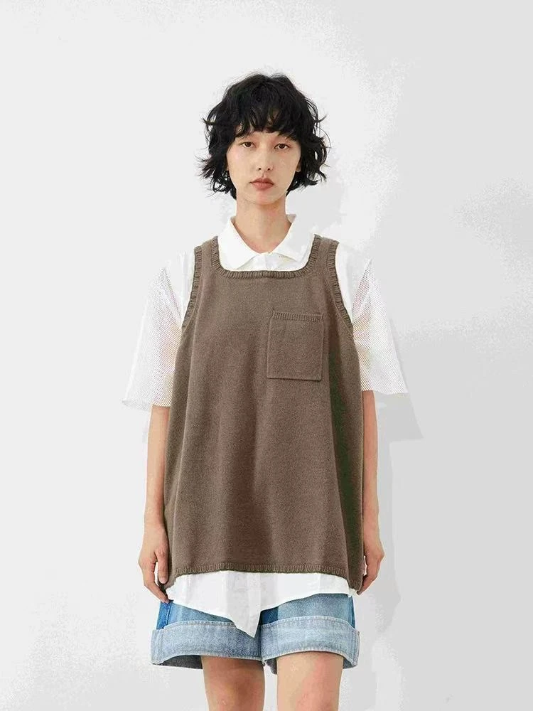 ANNAMOOER 25春夏新品休闲针织拼接背心女宽松