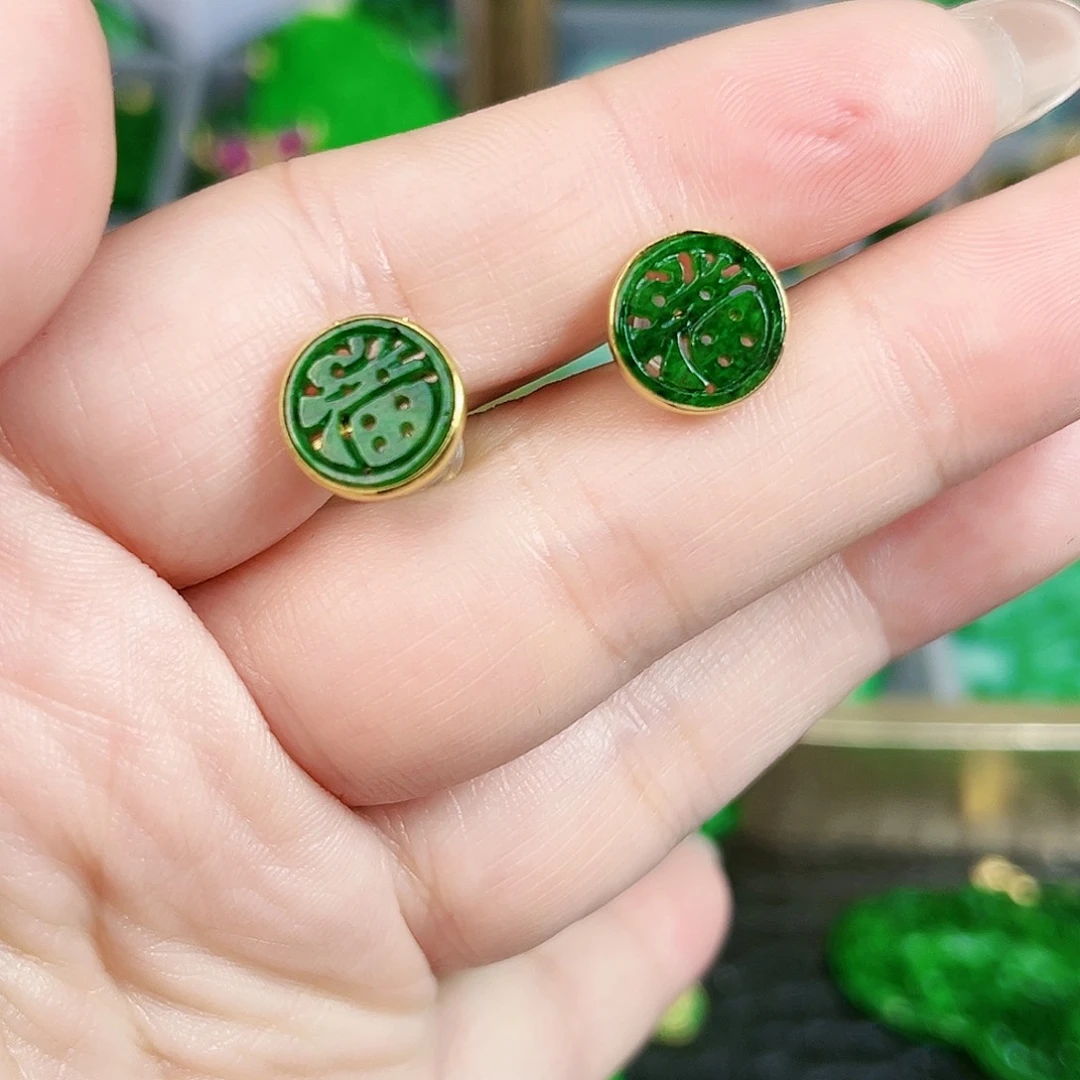 翡翠颈饰18K金镶嵌耳饰