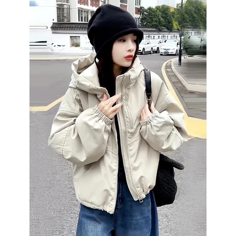 时尚短款加厚冲锋衣棉服外套女春秋冬新款爆款流行时尚洋气薄棉衣