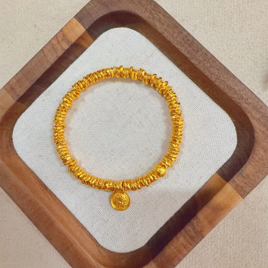 【足金黄财神大满贯盘缠手串】卡5mm(弹力绳）