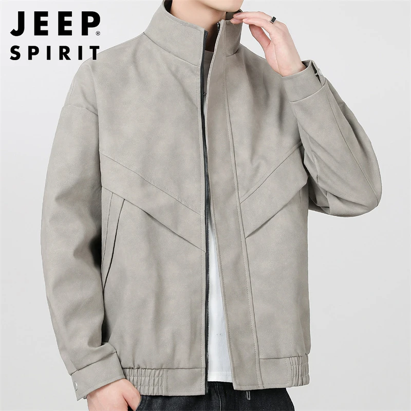 Jeep吉普男士立领夹克春秋季新款潮流美式休闲百搭短款皮衣外套男