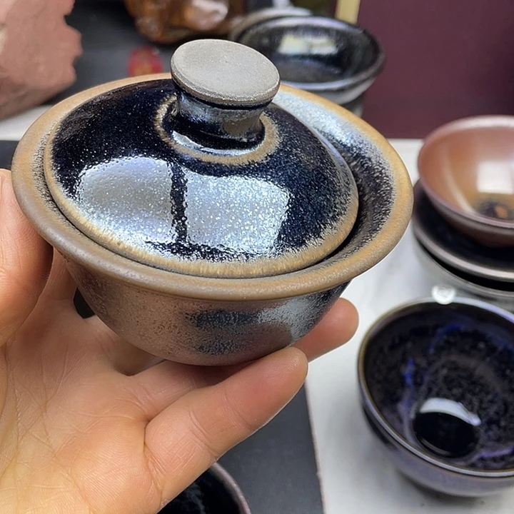 茶盏铁胎建盏黑底银滴两才