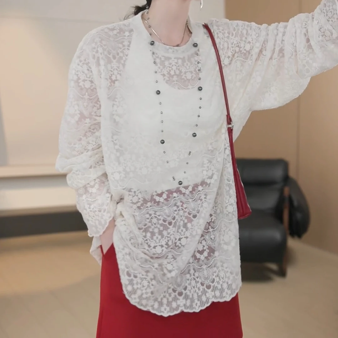 早春小众设计感蕾丝罩衫女春夏季花边袖百搭小衫上衣LK2501509