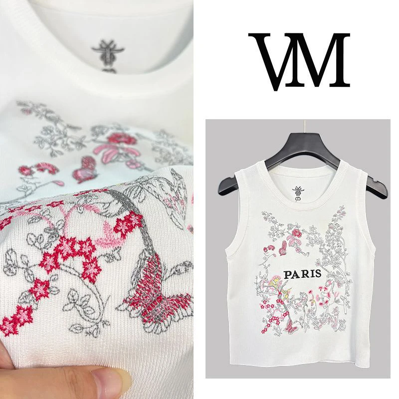 轻奢欧洲站冰丝背心女夏季新款气质设计高级感刺绣无袖上衣bx7814