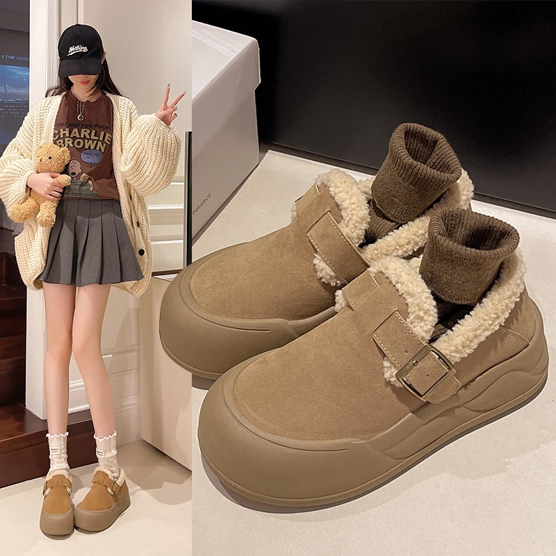 （尾货瑕疵款）百搭厚底勃肯鞋女2024冬季新款加绒时尚休闲雪地靴