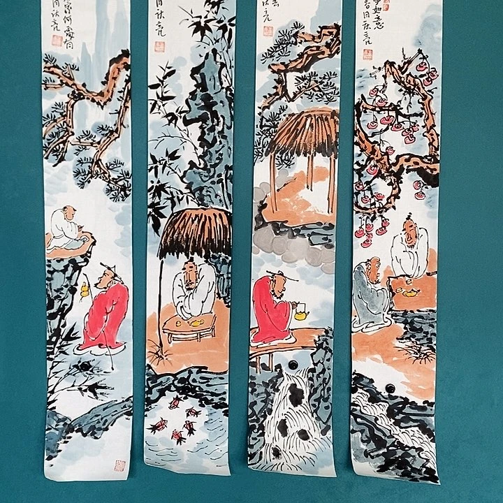 国画王庆亮老师四条屏