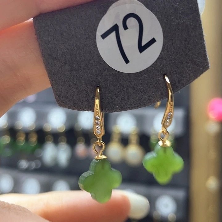 银S925镀金镶嵌和田玉耳饰