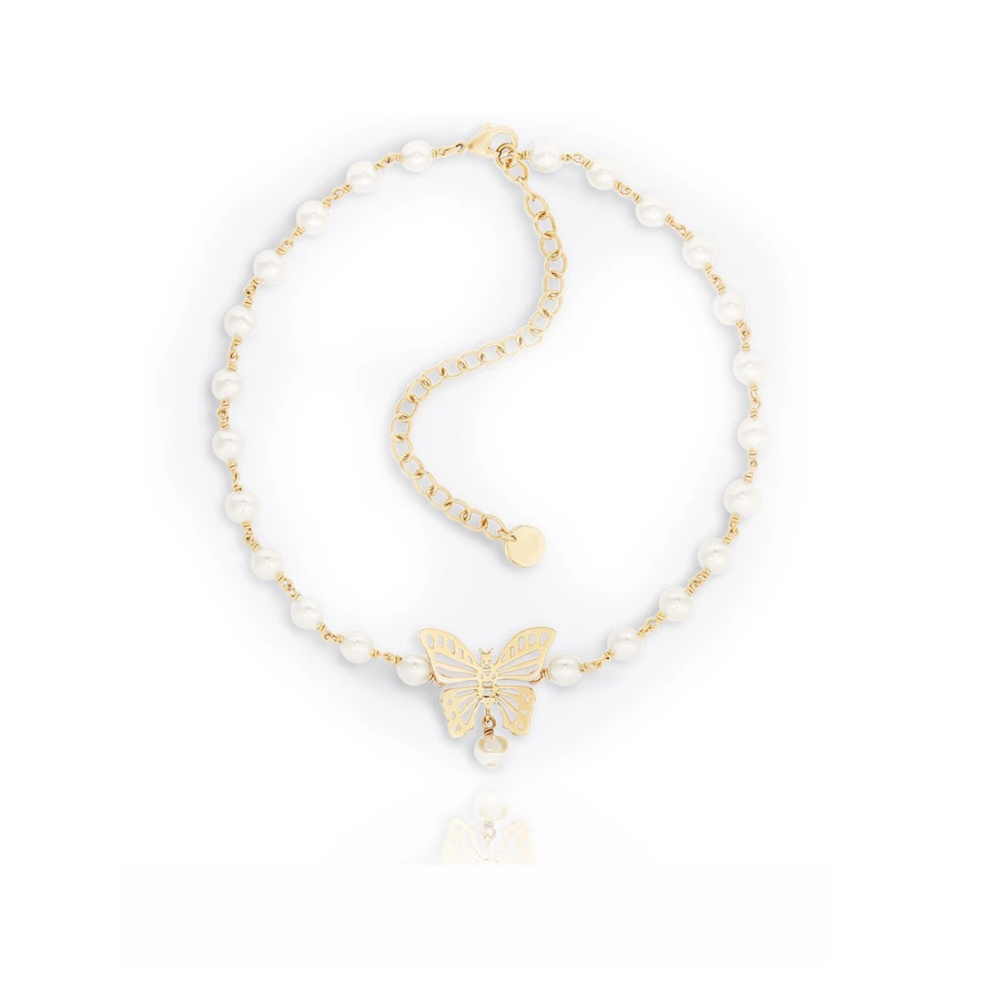 红楼 镀K金 蝶梦珠语镂空蝴蝶锁骨项链 ZF-B69