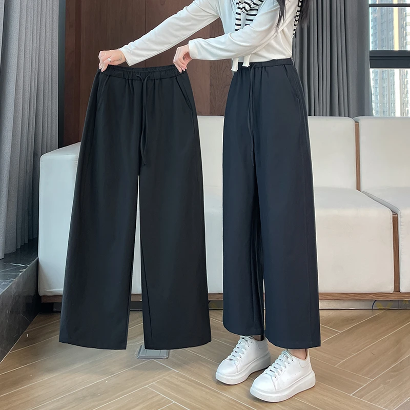 藏青色弯刀裤女2025新款秋季休闲裤高腰宽松显瘦小个子九分阔腿裤