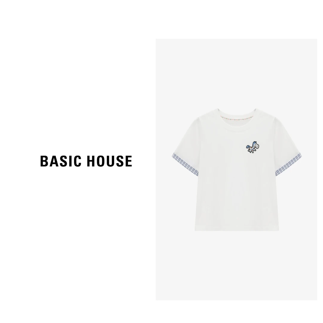 Basic House/百家好针织夏季印花卡通撞色宽松T恤-B0625B5E592