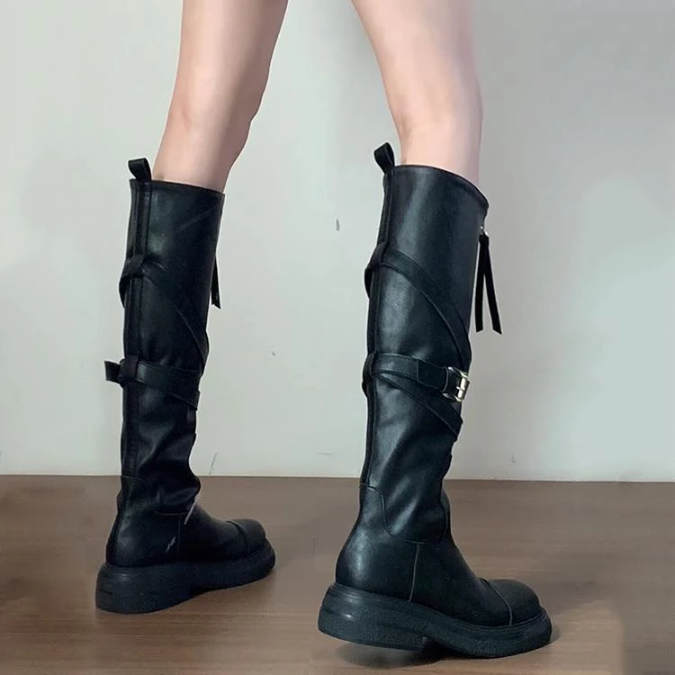 美拉德明星同款百搭靴子皮带扣厚底机车靴子女20美拉德靴子