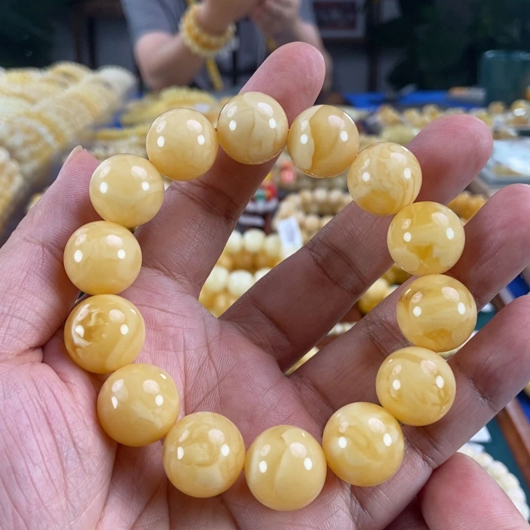 琥珀未镶嵌珠宝奇石17白花蜡手串39.66
