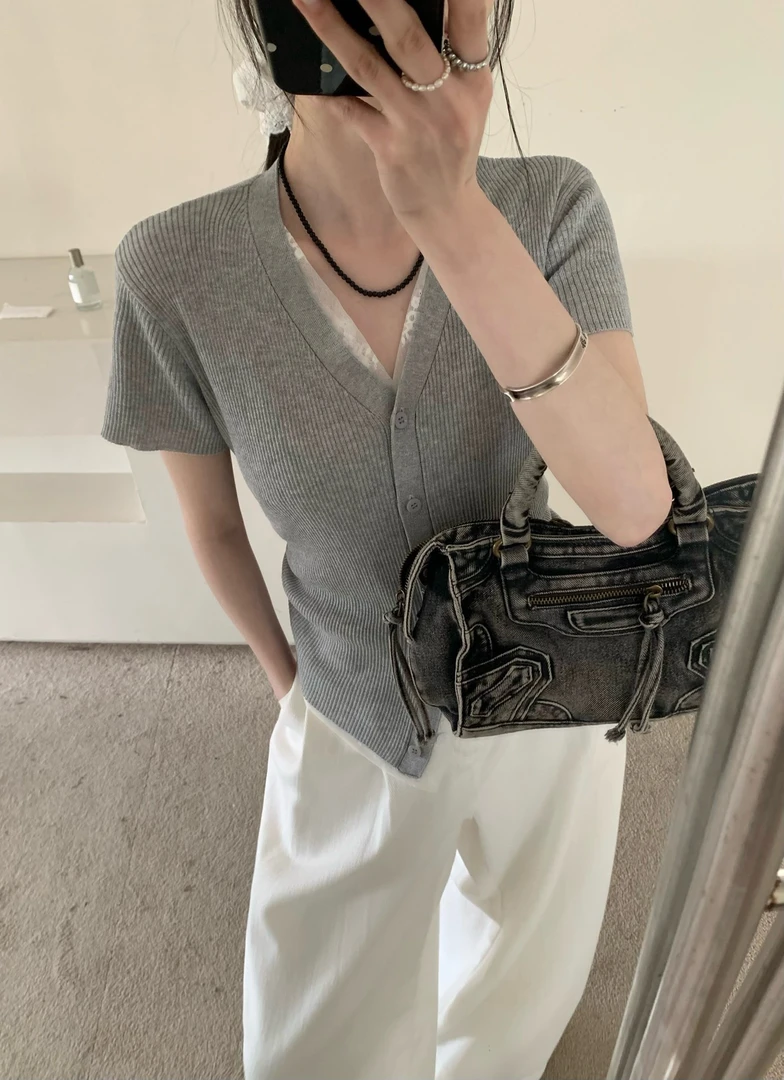 福秒-假两件！显瘦简约百搭针织衫（OT71373#）ONE TIME