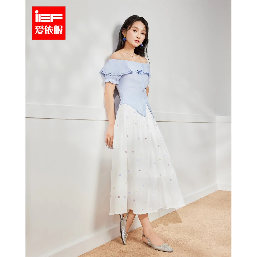 IEF/爱依服2025夏季新款时尚波点半身裙女中长款高腰显瘦白色裙子