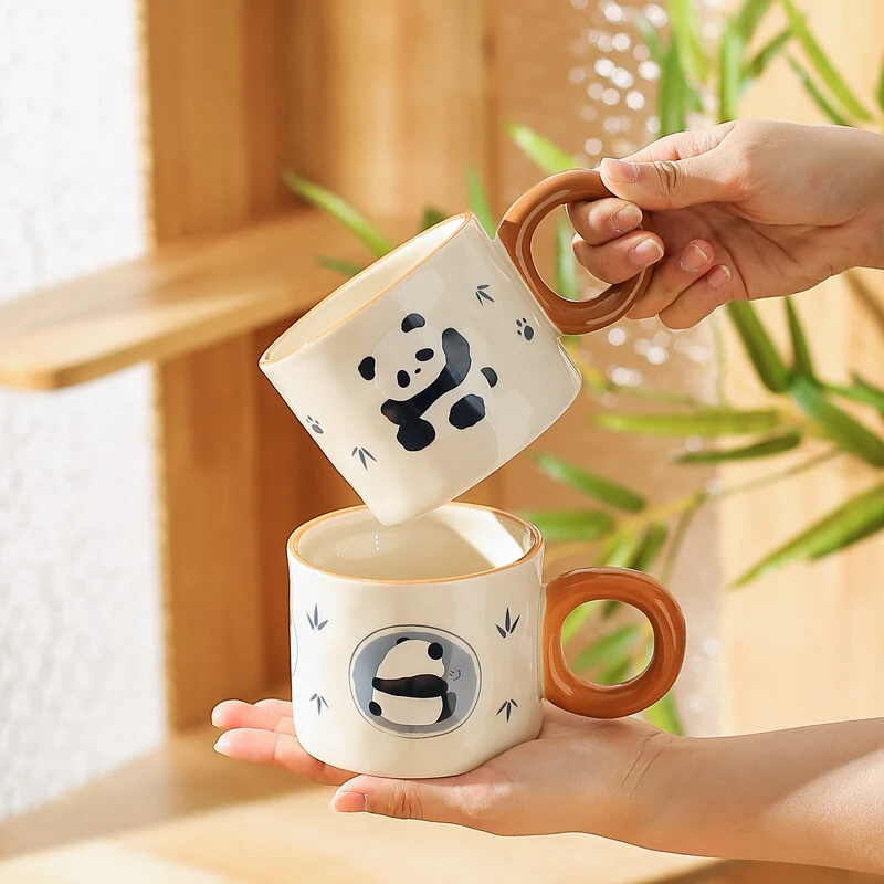 川岛屋熊猫马克杯可爱杯子陶瓷水杯家用办公室女高颜值喝水咖啡杯