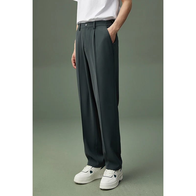 夏季薄款冰丝凉感纯色休闲裤男士宽松阔腿垂感直筒裤百搭时尚803