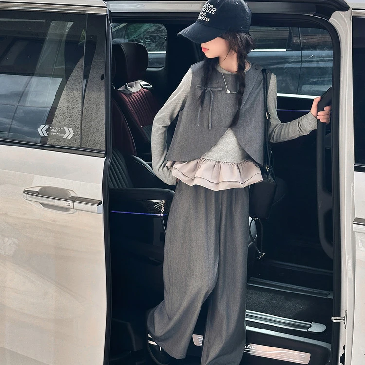 大童女装女童秋装6-12岁潮款高级感儿童套装女孩三件套洋气蝴蝶结