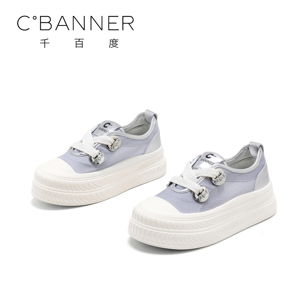 C.BANNER/千百度韩版小白鞋女2025新款时尚休闲厚底百搭撞色板鞋