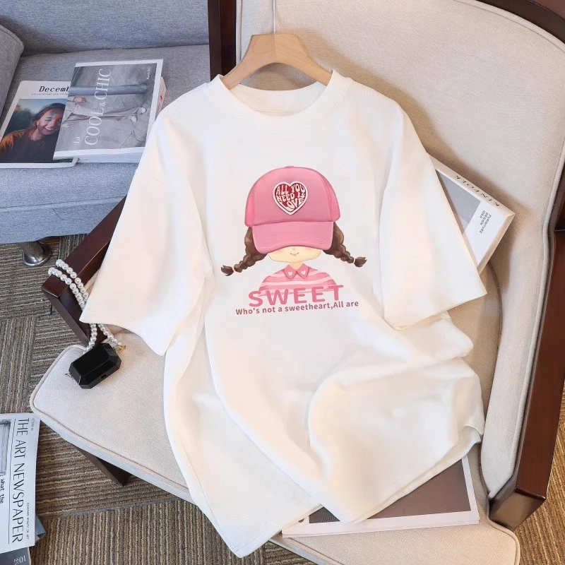 童装新款女童短袖t恤夏季2025薄款儿童纯棉洋气半袖白色宽松上衣