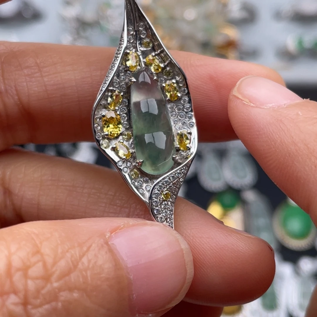 翡翠银S925镶嵌吊坠(不含链)