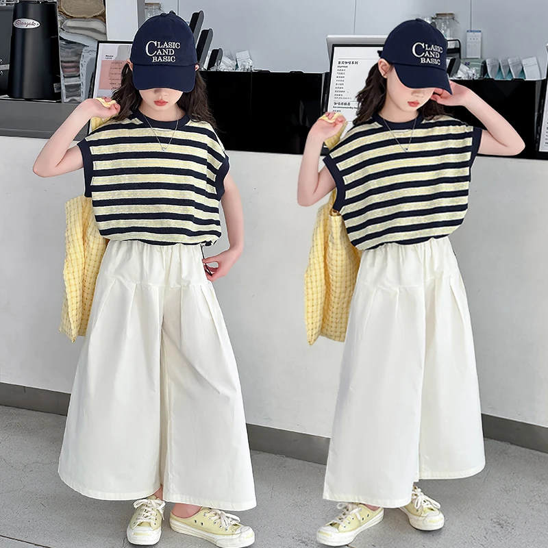 女童夏装套装2025新款夏季薄款儿童洋气短袖T恤阔腿裤女孩两件套t