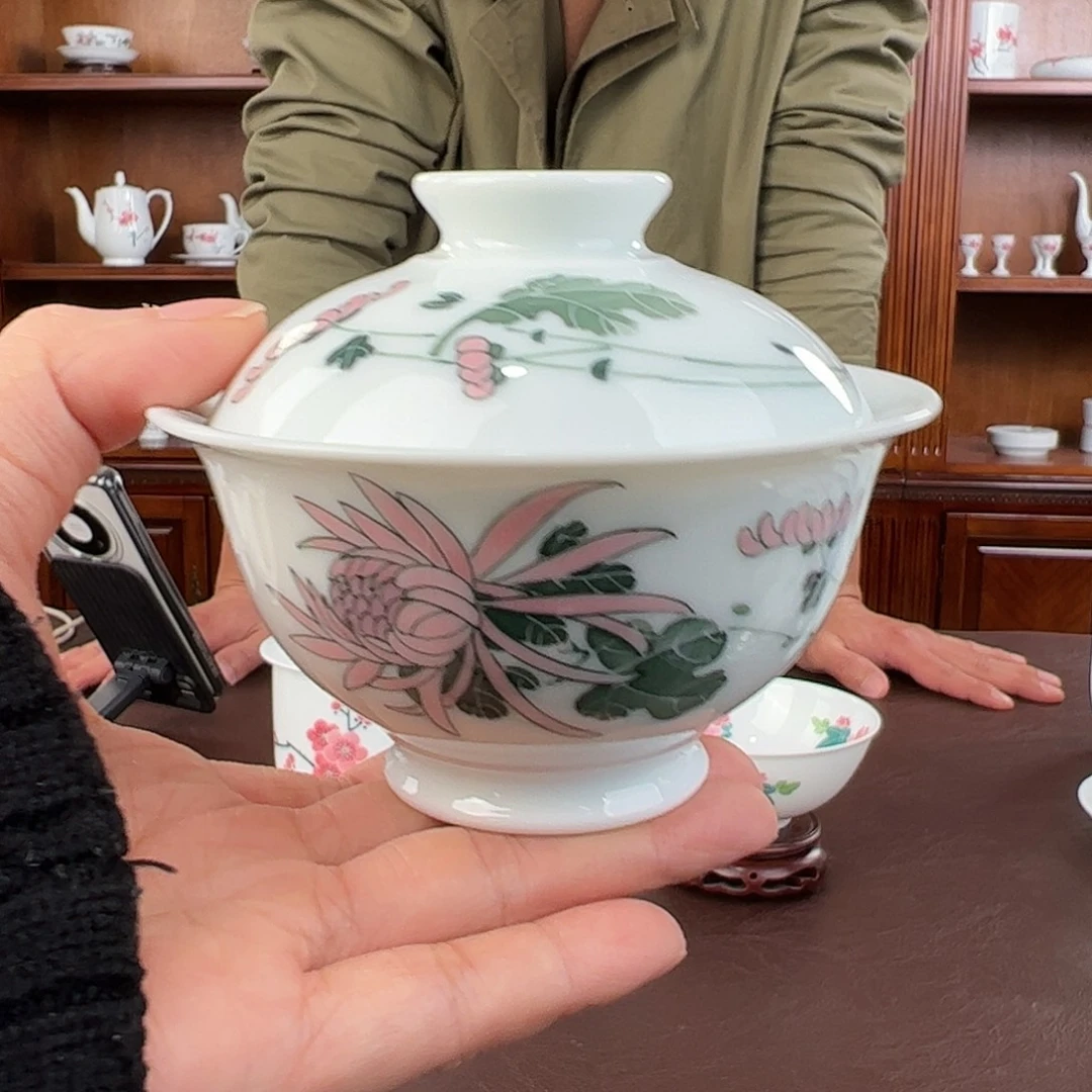 瓷柴窑菊花盖碗（开片微瑕）1999