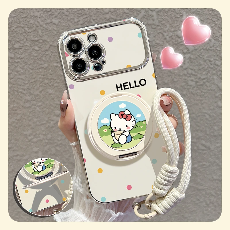 【苹果/华为/oppo/vivo/小米】适用波点猫咪圆环支架手机壳女款可爱