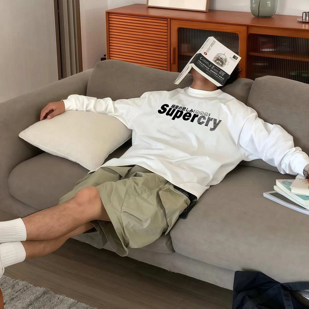 【UV防晒】秋冬新款圆领宽松百搭印花美式休闲高街潮流男长袖T恤