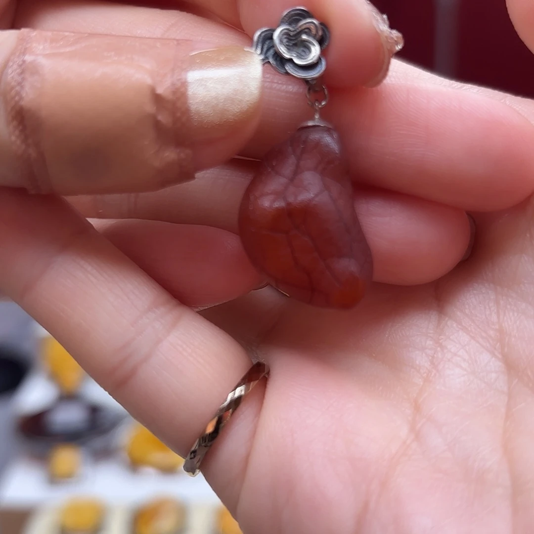 琥珀裸石银S925镶嵌2吊坠