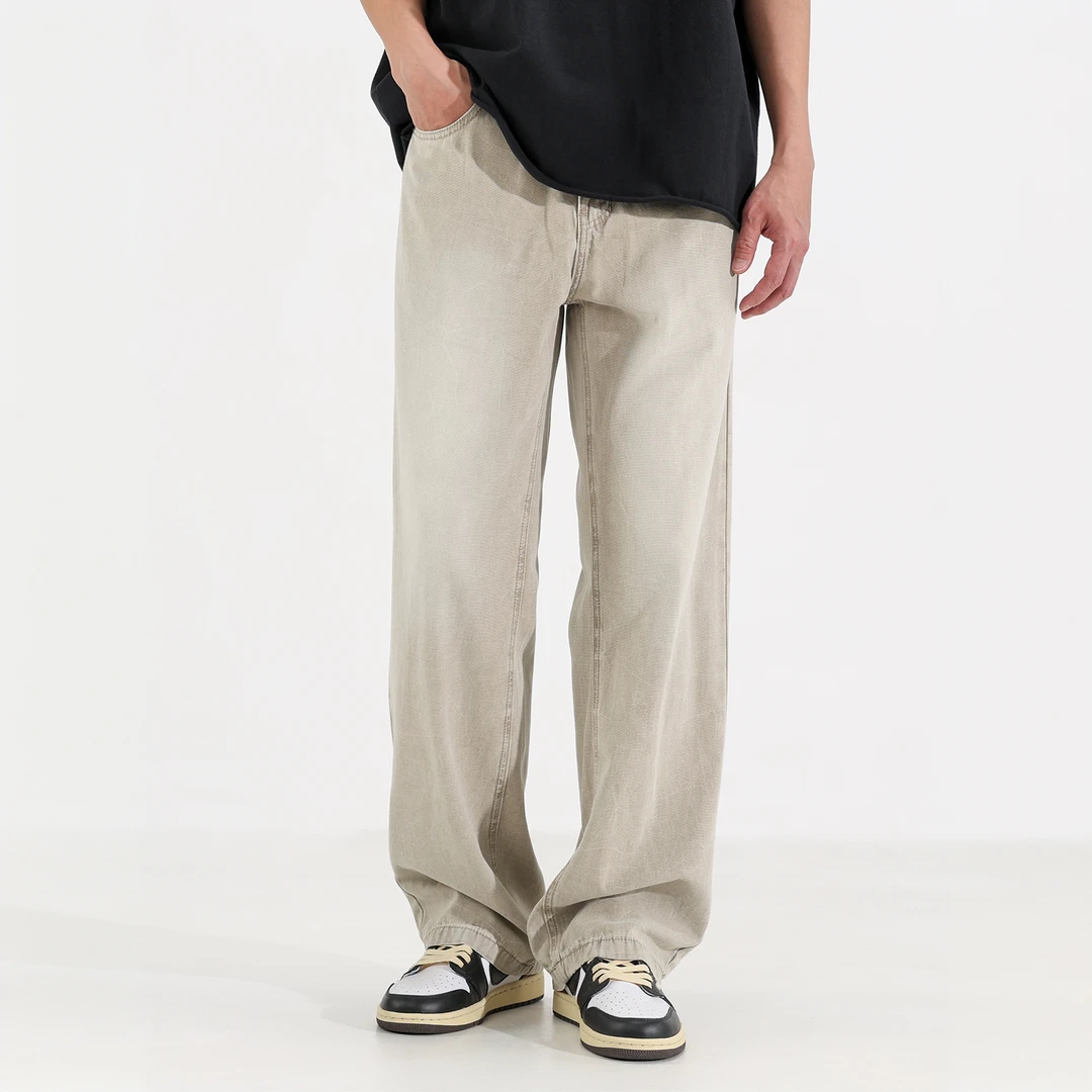 Cebrodz夏季新款休闲纯色牛仔裤男时尚潮牌高街水洗宽松直筒裤子